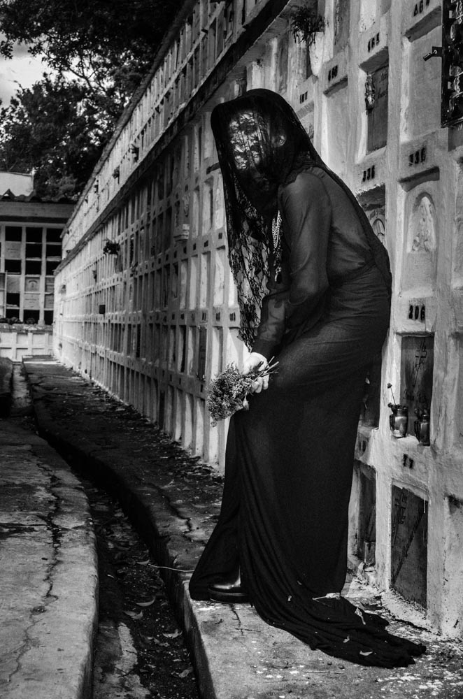 androgynous dark black damn widow gothic man dress Flowers cementary medellin colombia Style