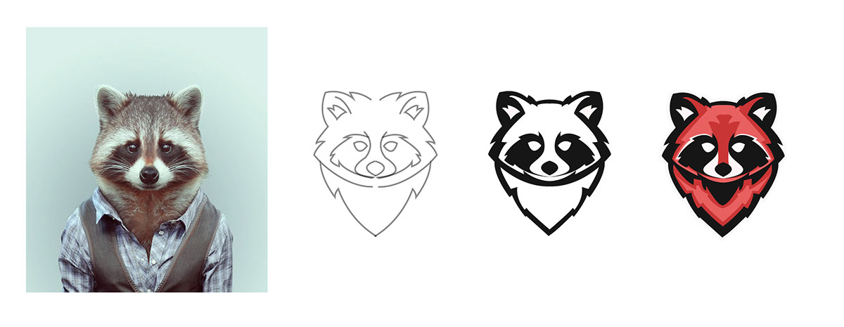 Racoon logo Logo Design sketching refinement coloration