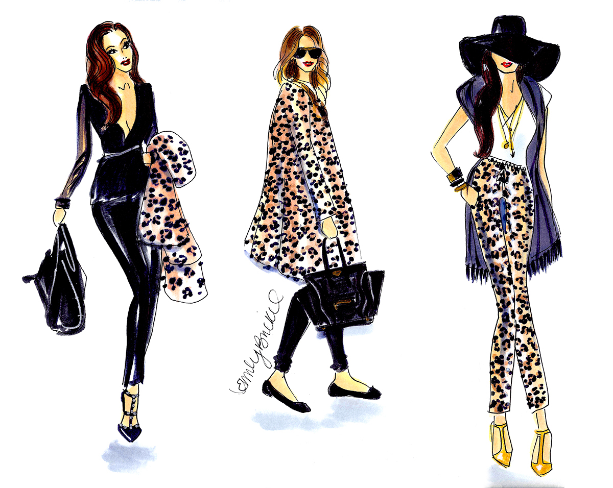 Adobe Portfolio leopard leopard coat black pants leather fashion illustration leopard print