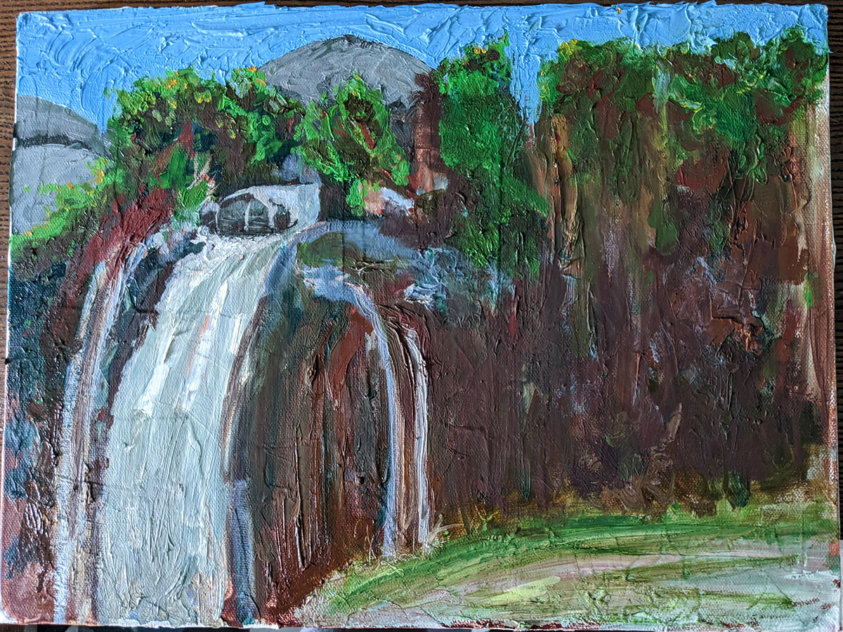 Landscape Nature neo-classic Oil Painting waterfall