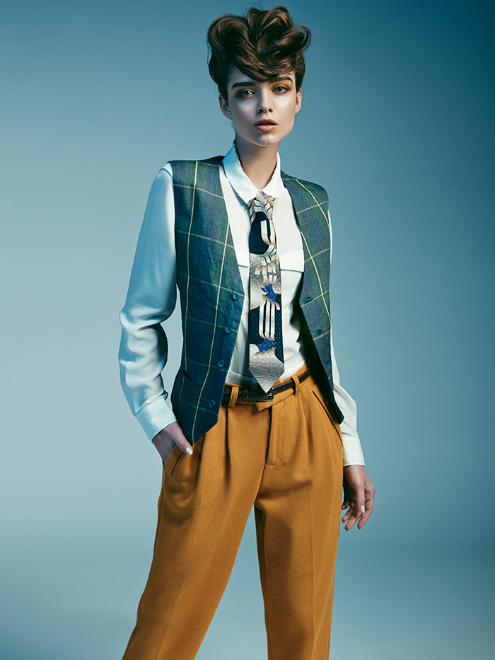 editorial sneaky mag shoot studio suits androgynous styling  makeup hair fashion shoot female