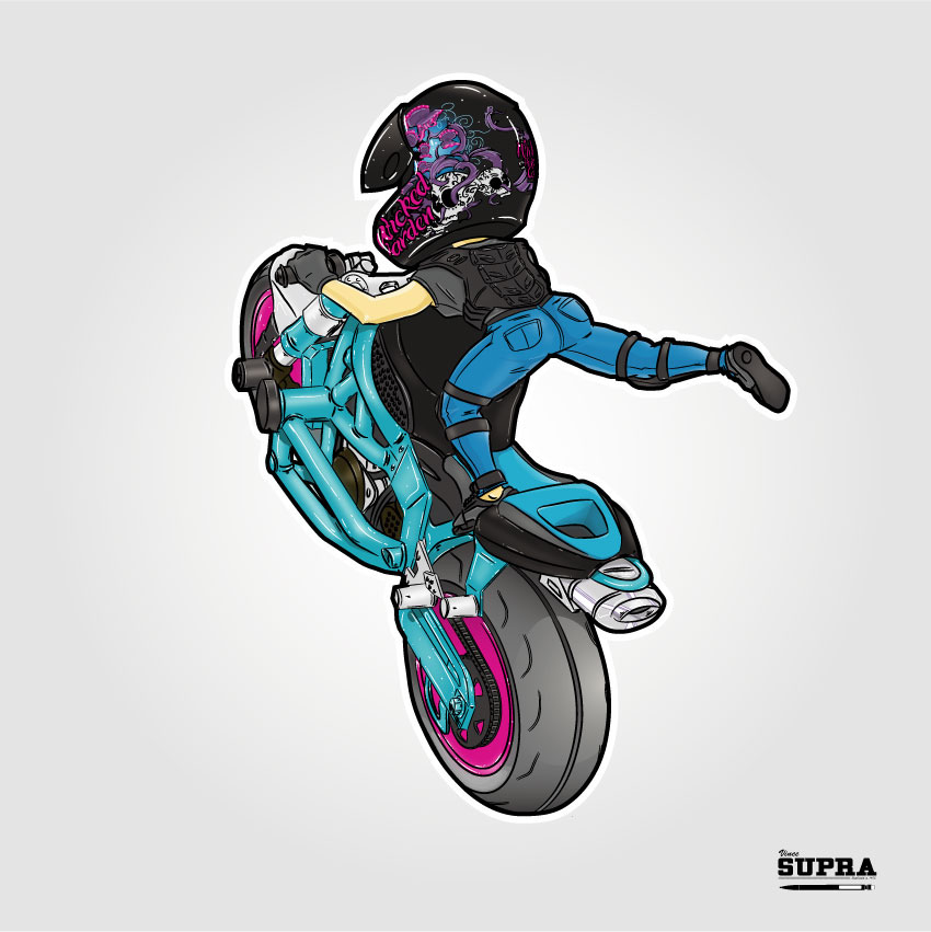 stunt wheeling  Kawasaki cartoon motorcycle moto Stuntride