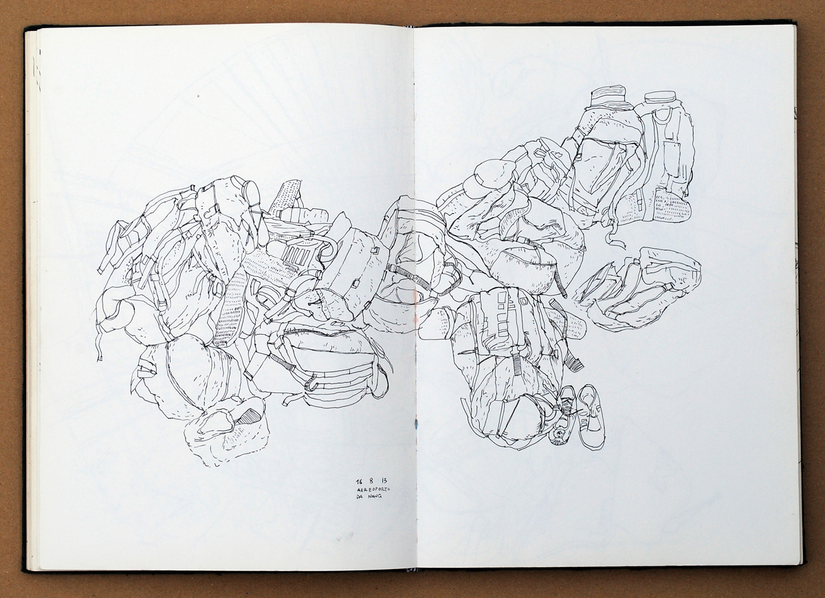 sketches sketchbook black rapido ink blak On the road Thailand vietnam Cambodia