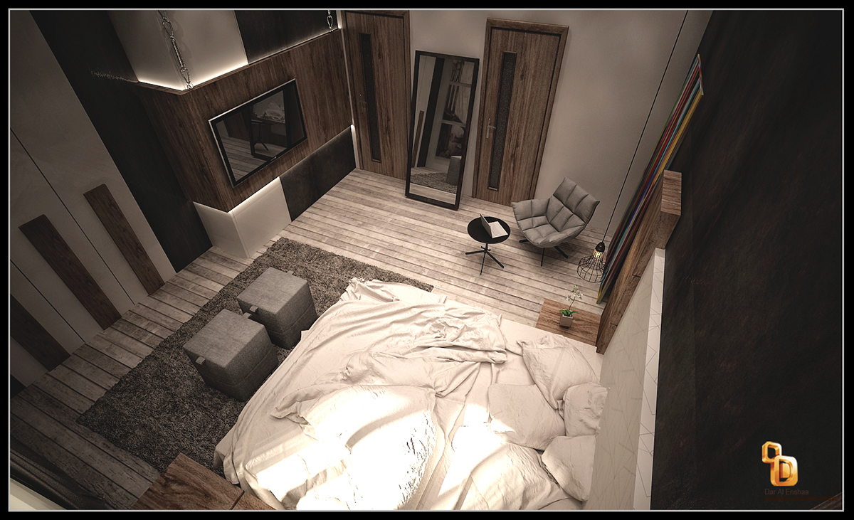 bedroom furniture lighting modern interiors Render 3dmax wooden texturesd