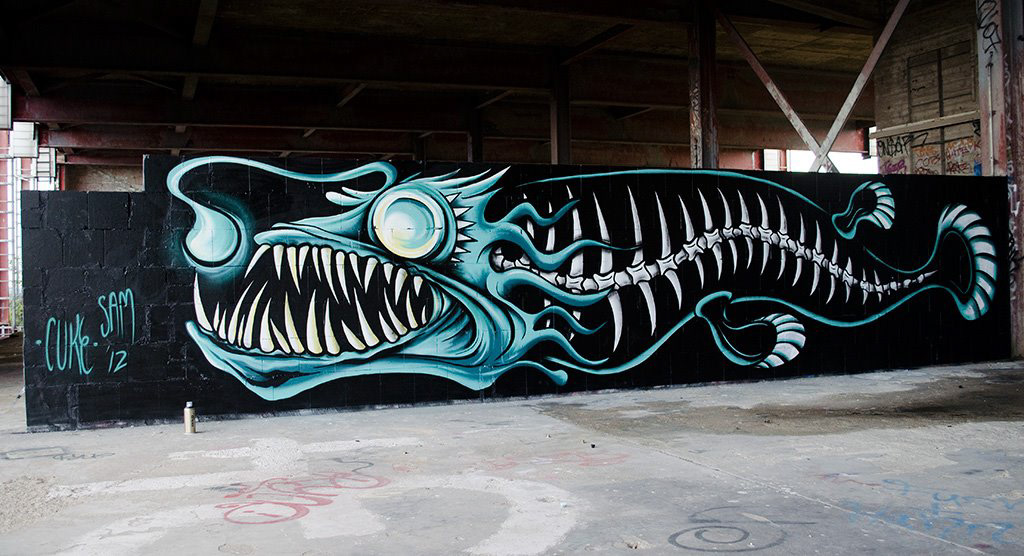 Mike Friedrich  painting  acryl  deep sea blue  Black canvas urban art berlin Cuke