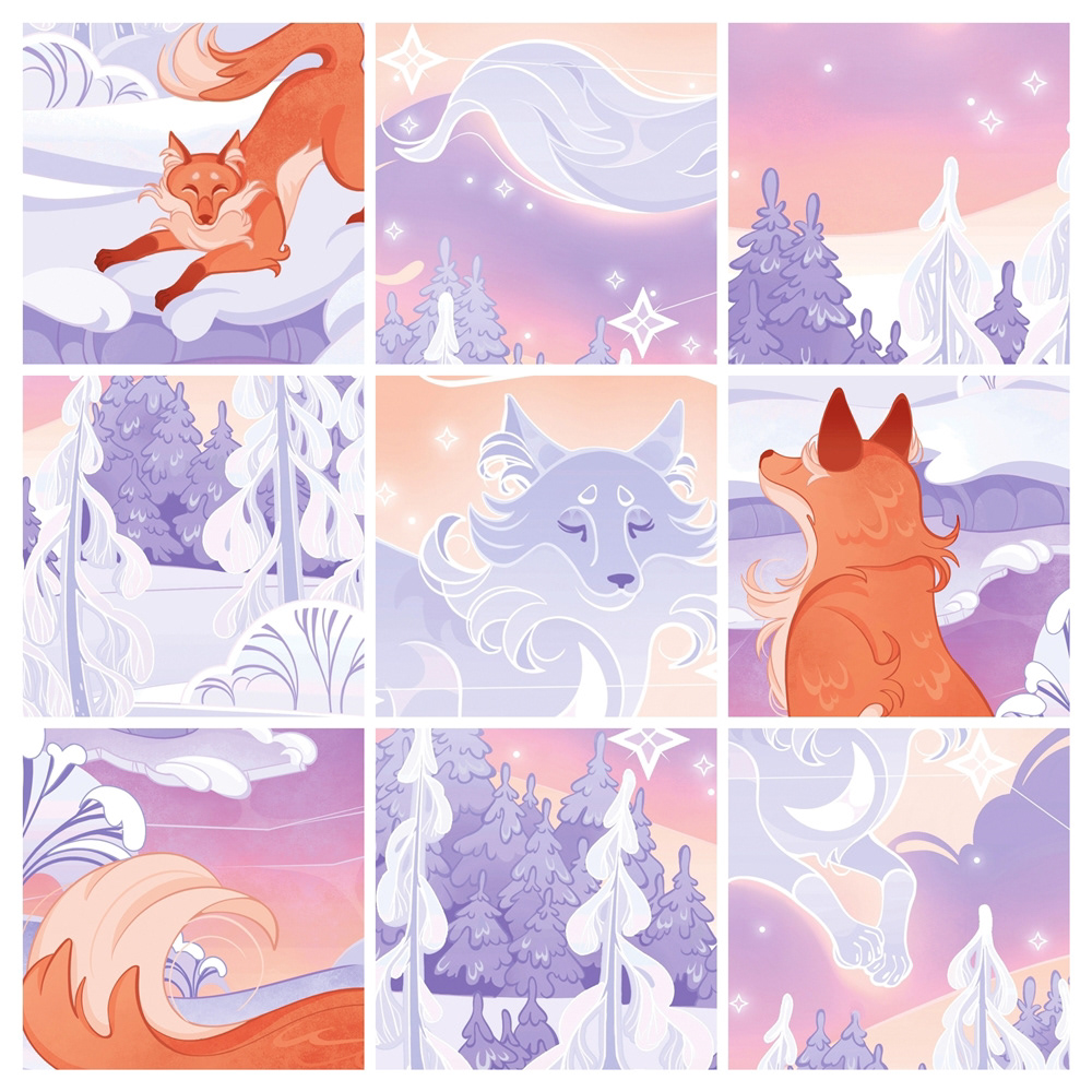 constellation Digital Art  forest FOX foxes ILLUSTRATION  postcards snow stickers winter