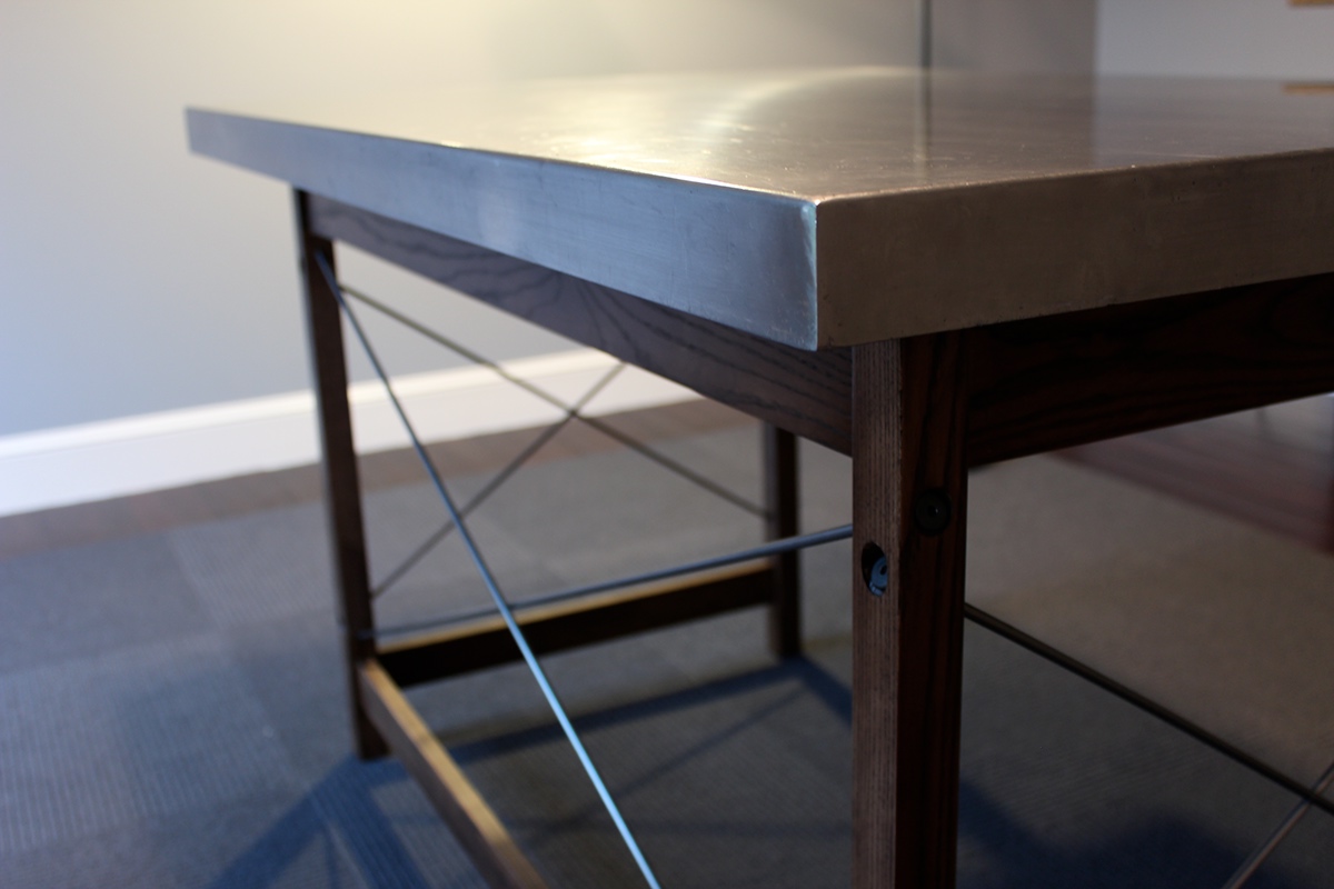 metal steel stainless steel Stainless furniture desk table risd cross braces x table reclaimed american ash Custom