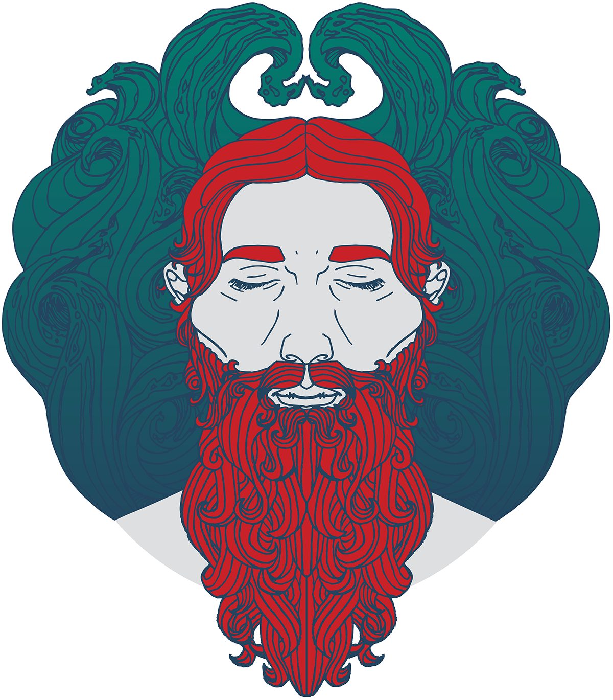 ILLUSTRATION  mythology Celtic sea waves beard hand drawn digital
