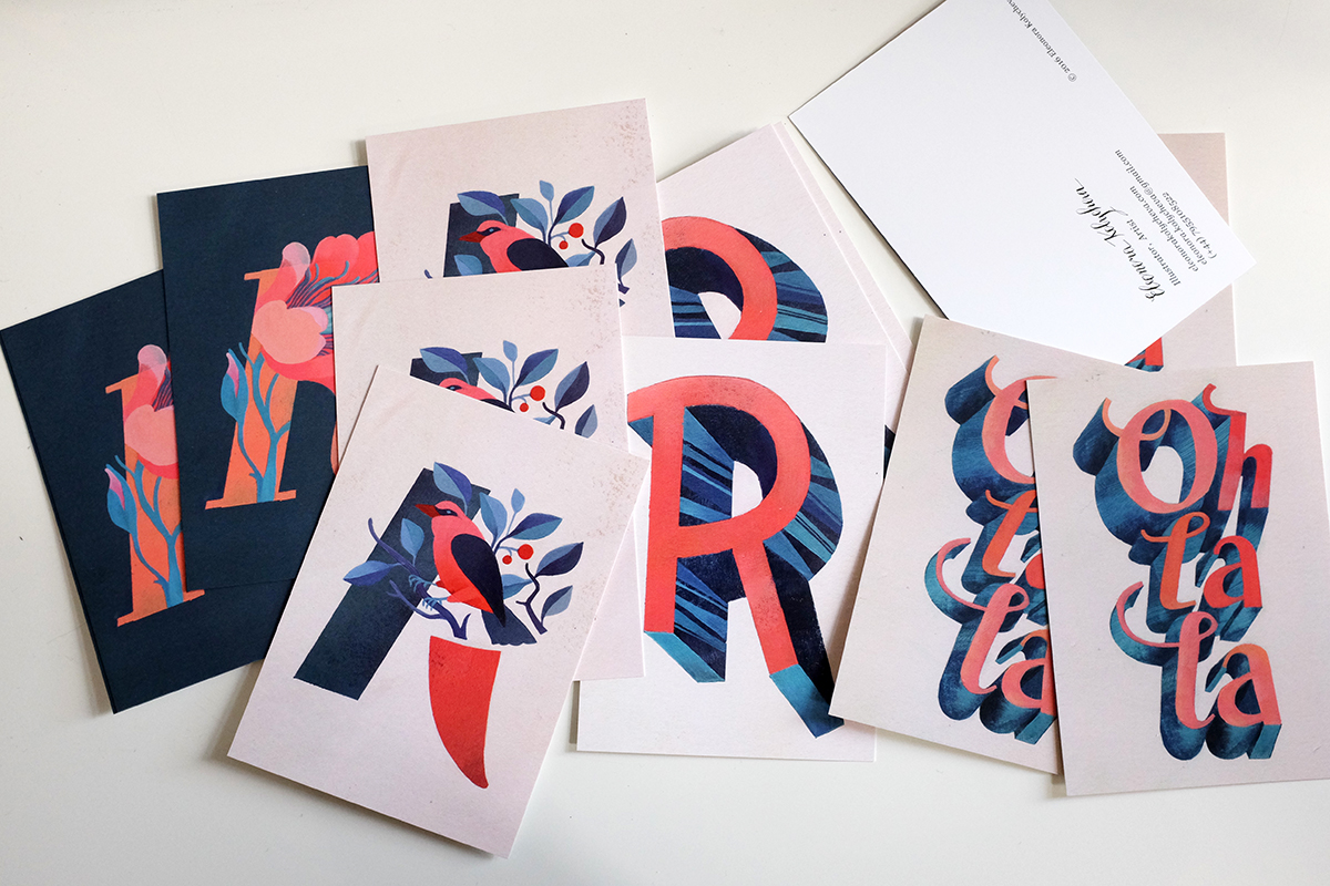 handmade stationary postcard printed lettering design