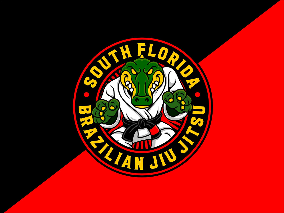 logo Mascot BJJ crocodile Brazilian jiu jitsu mascot logo cartoon cartoon logo emblem badge