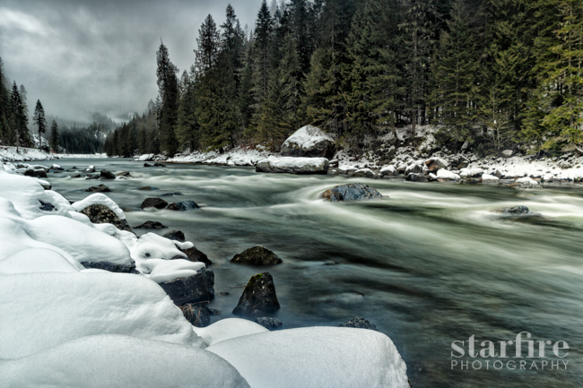 starfire photography Idaho Lochsa River winter snow river water Nature beauty Landscape green White forest mountains
