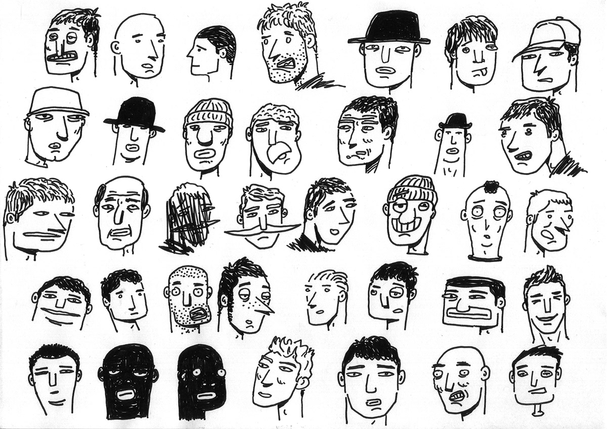 face  ink  cartoon schetchbook grotesque pen Expression people head black and white paper