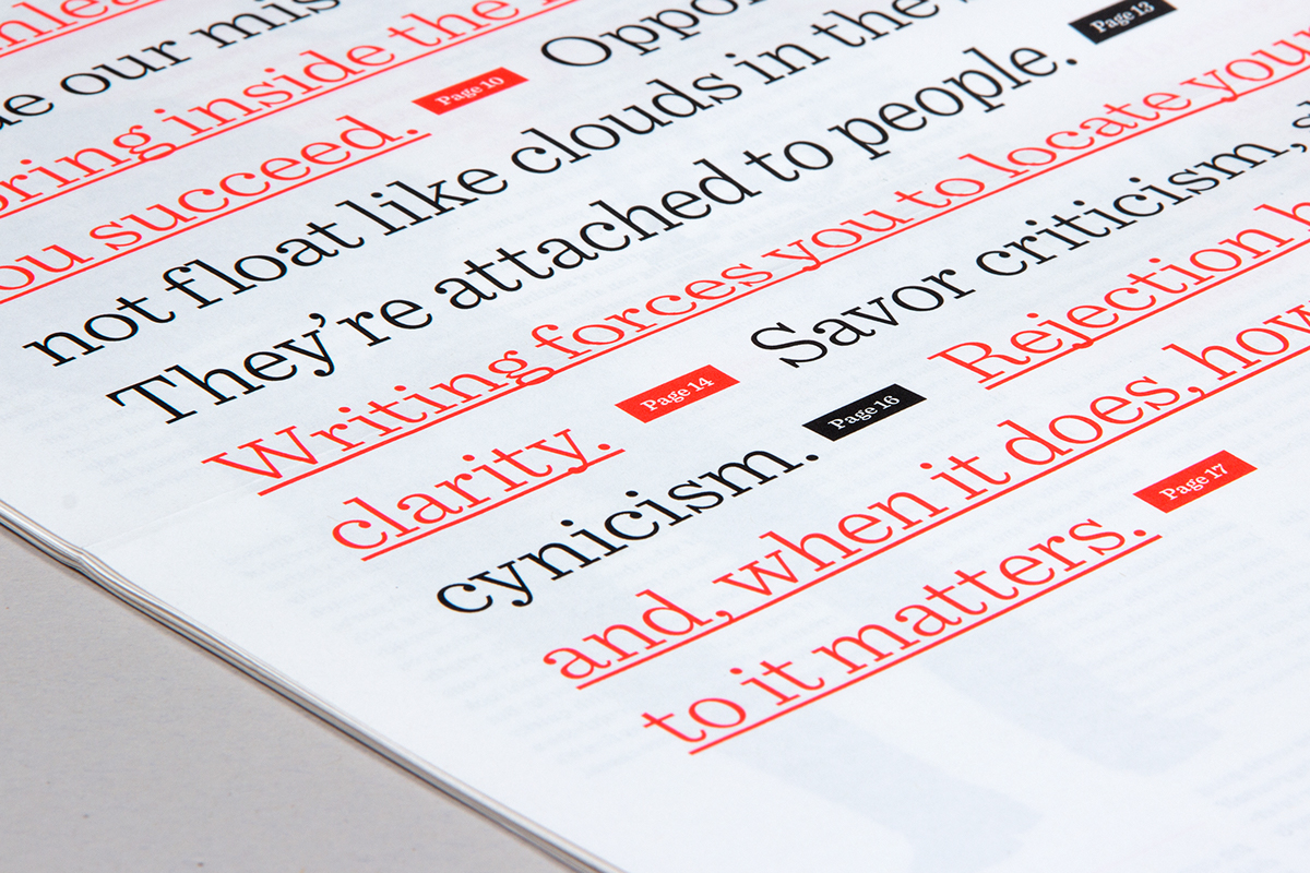 magazine 99U Behance newspaper design print type red modern simple clean sentinel letters pattern color