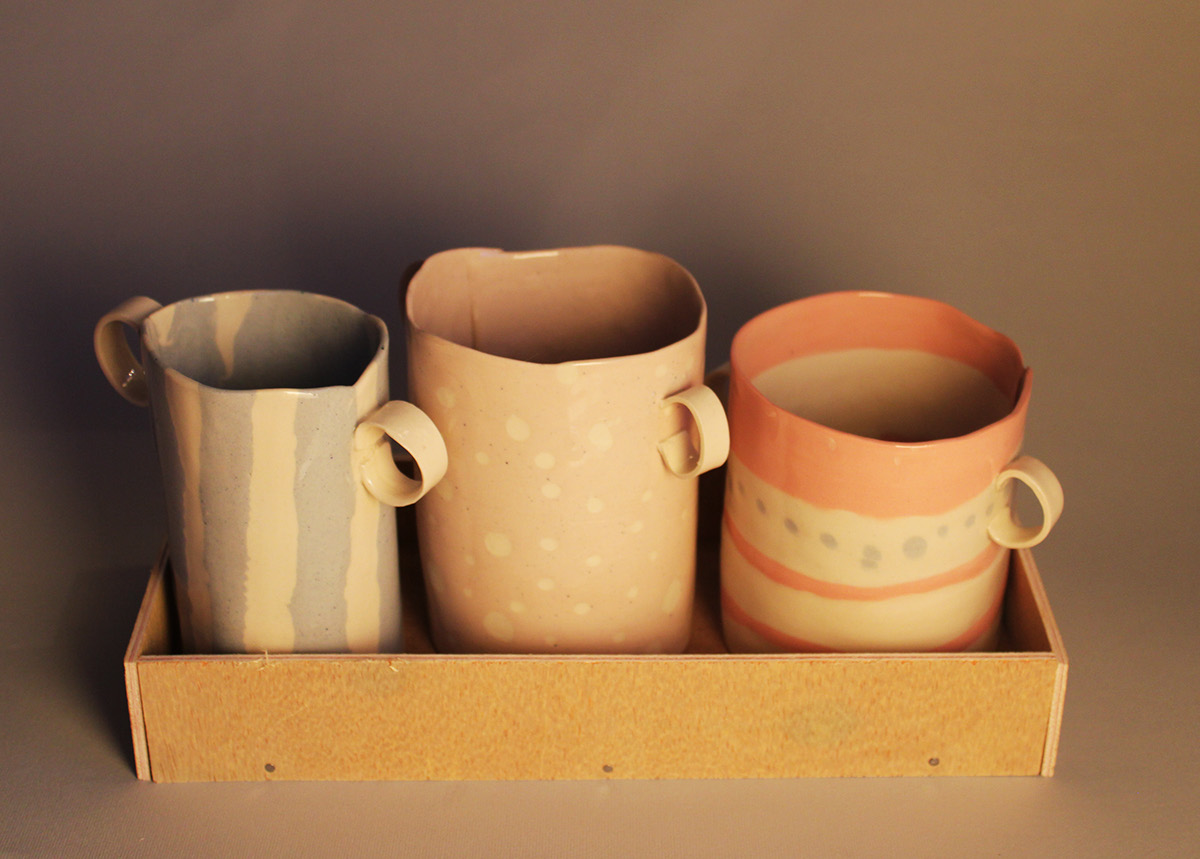 cups vases Pots dots stripes handles kitchen cramic Fragile Unique handmade