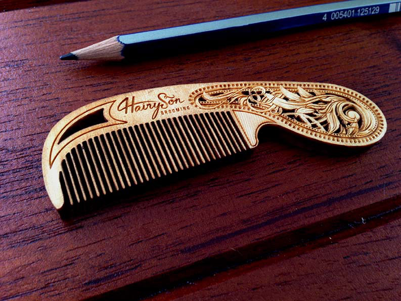 beard grooming wooden box comb graphic design