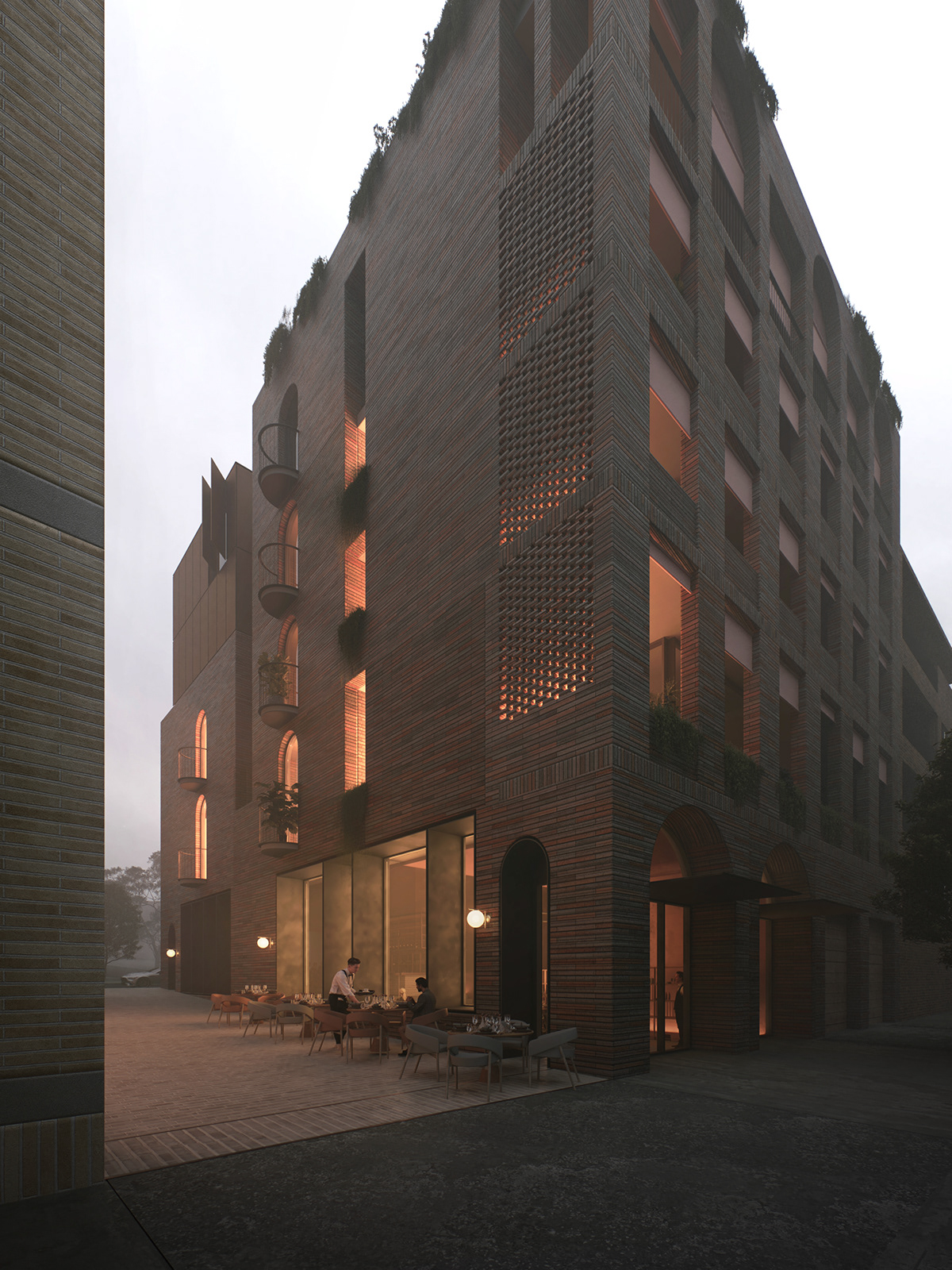 building viz 3D residential comp brick atmospheric mist cinematic fog