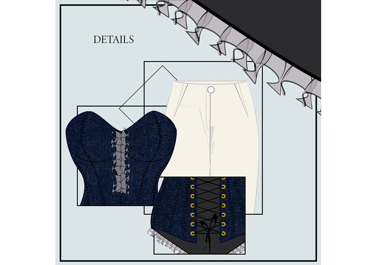 digitial ILLUSTRATION  details rendering adobe illustrator Fashion  technical specs cad