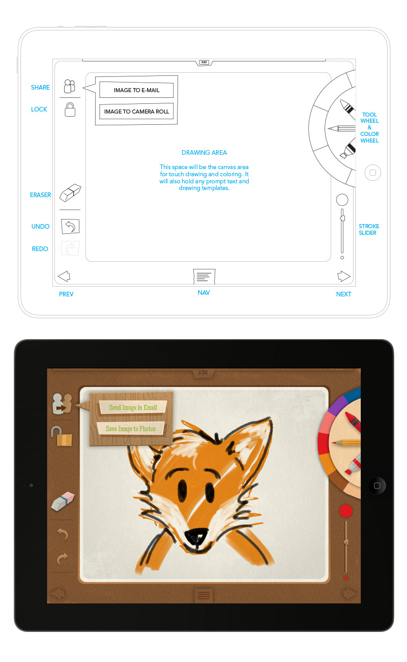 iPad book children bear hunter FOX story kids animals camera POLAROID thesis mfa UI ux