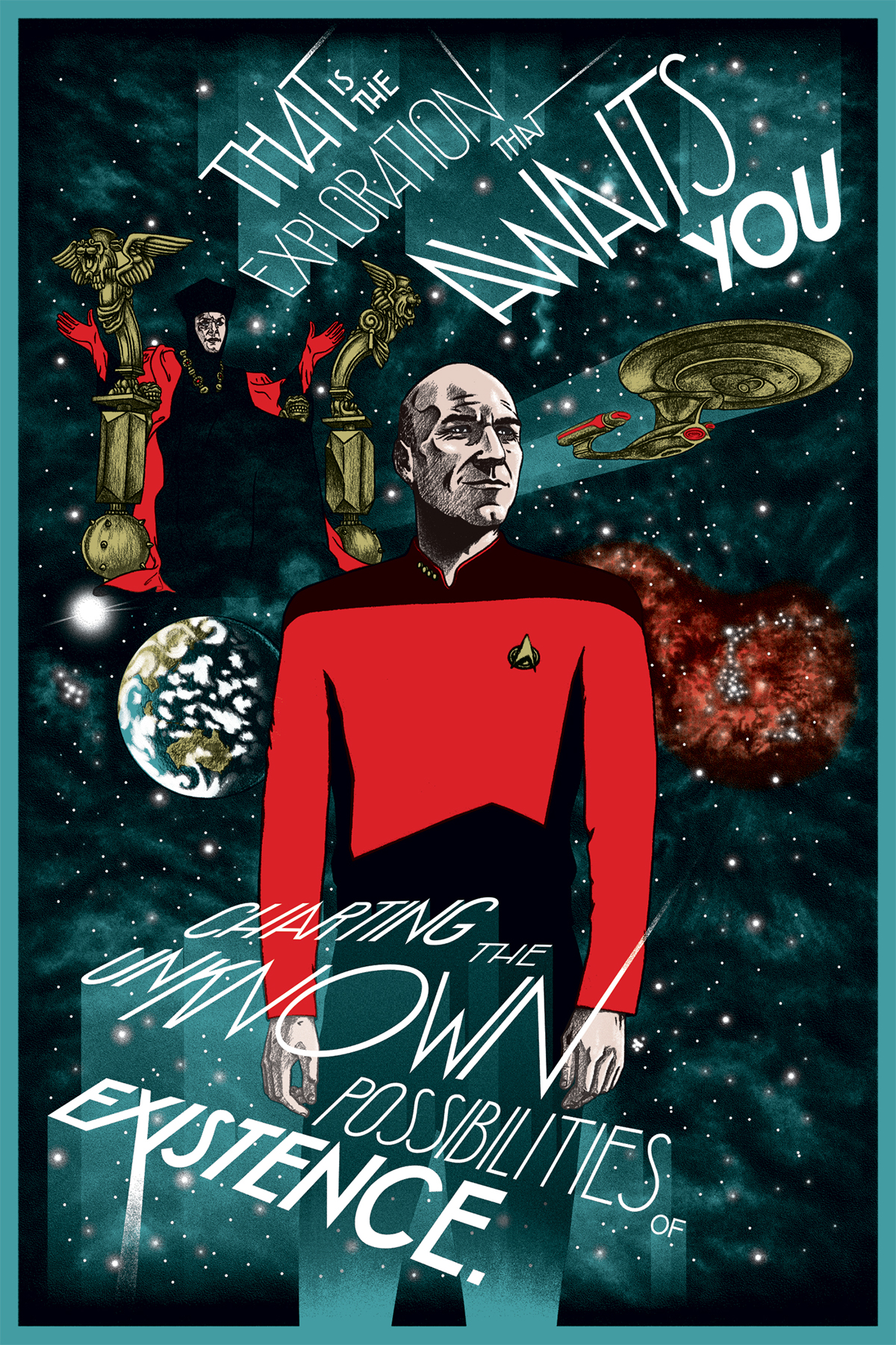 Star Trek ST50 Star Trek TNG patrick stewart poster art lettering HAND LETTERING Captain Picard Star Trek 50 Sci Fi