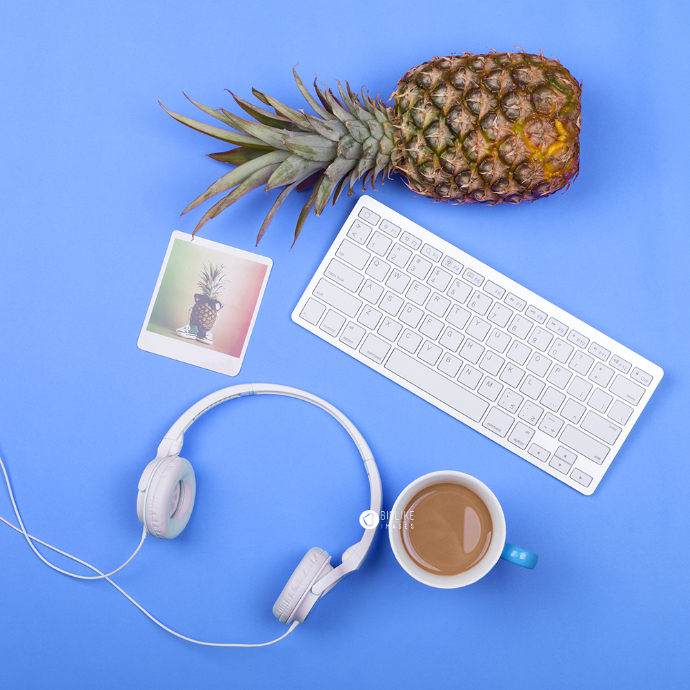 Pineapple photo Fruit keyboard camera vintage Film Camera yellow green blue red color colorful minimalist headphones