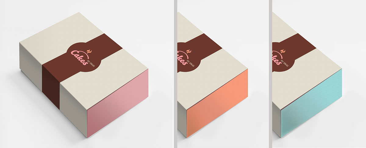 cakes bakery Business Cards pink brown beige orange Logo Design identity Freelance luma hudhud letterhead box cake box colourful stripes