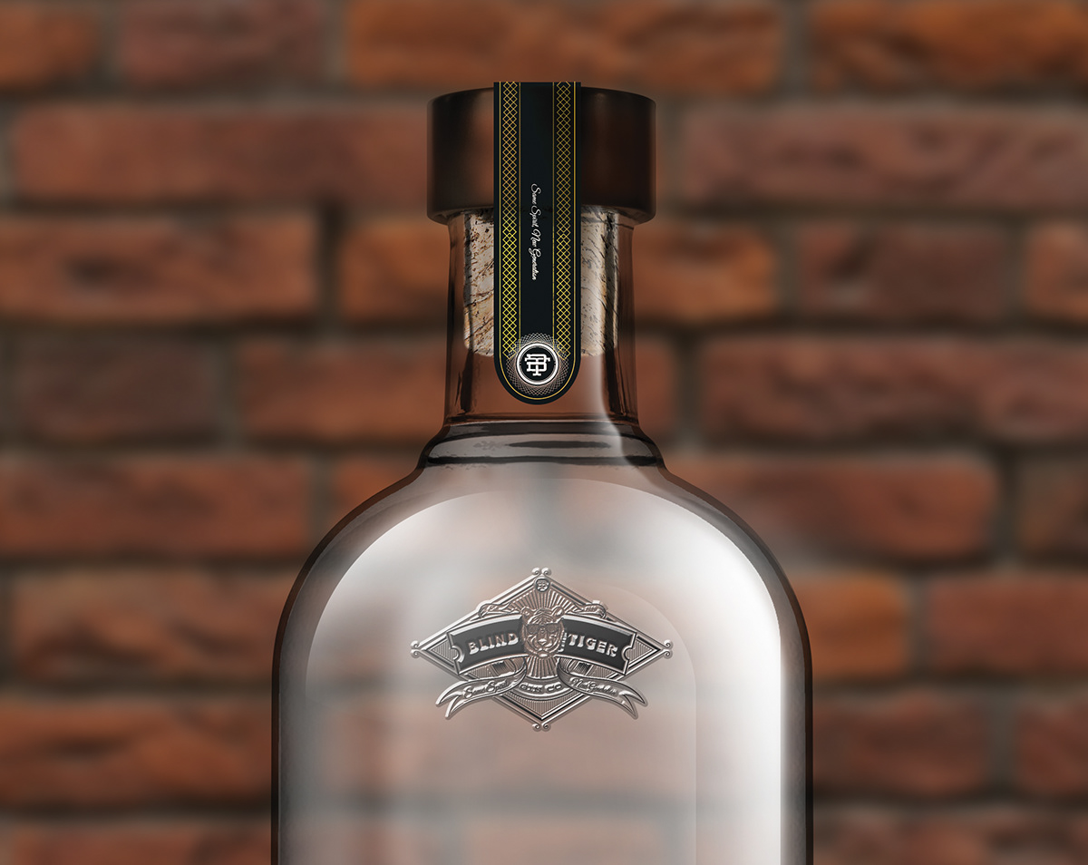 gin alcohol bottle package Web vintage blind tiger speakeasy spirit black UI