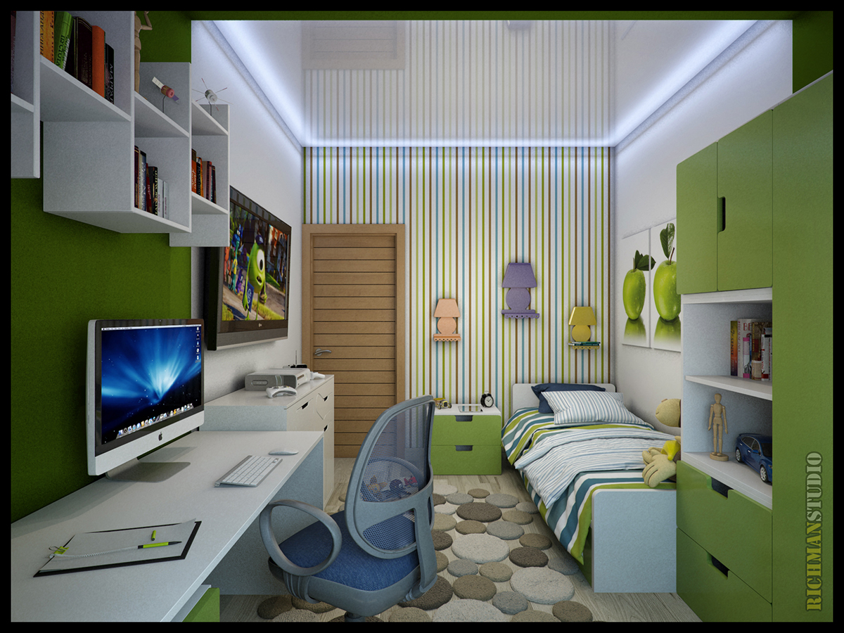 room boy Interior design children green happy baby boy