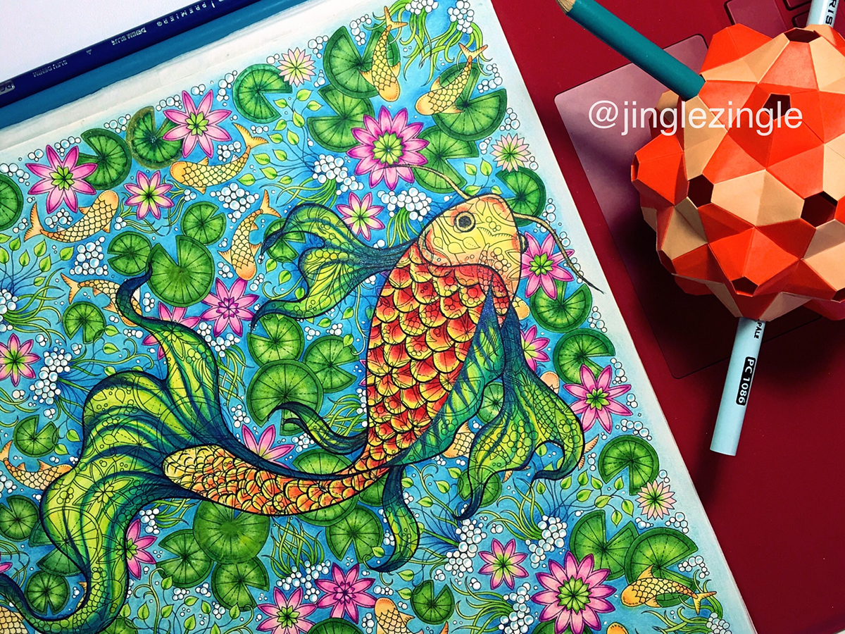 JohannaBasford secret garden fish coloring pencil prismacolor