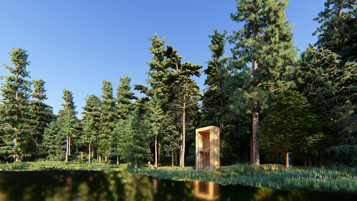 meditation cabin Competition wood active building design Latvia Ozolini forest cabins