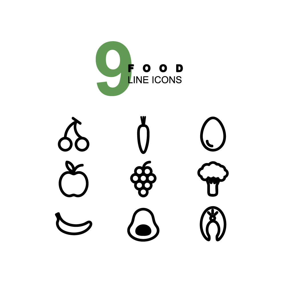 line art line icons icons set icons Food Icons vector Graphic Designer Fruit vegetables healthy food