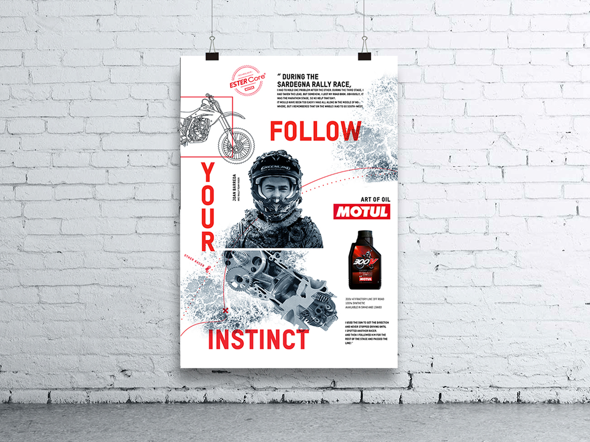 poster affiches huile Moteur construction épuré blanc tournant Motul machine bauhaus grille typo Promotion communication marketing  