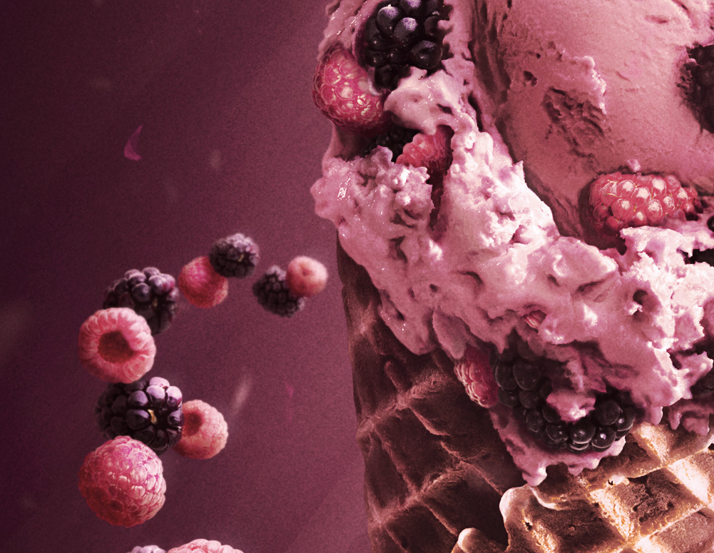 ice cream  fen1x  dominik laurysiewicz  Illustration  Pink   Purple  light digita art cone  berries