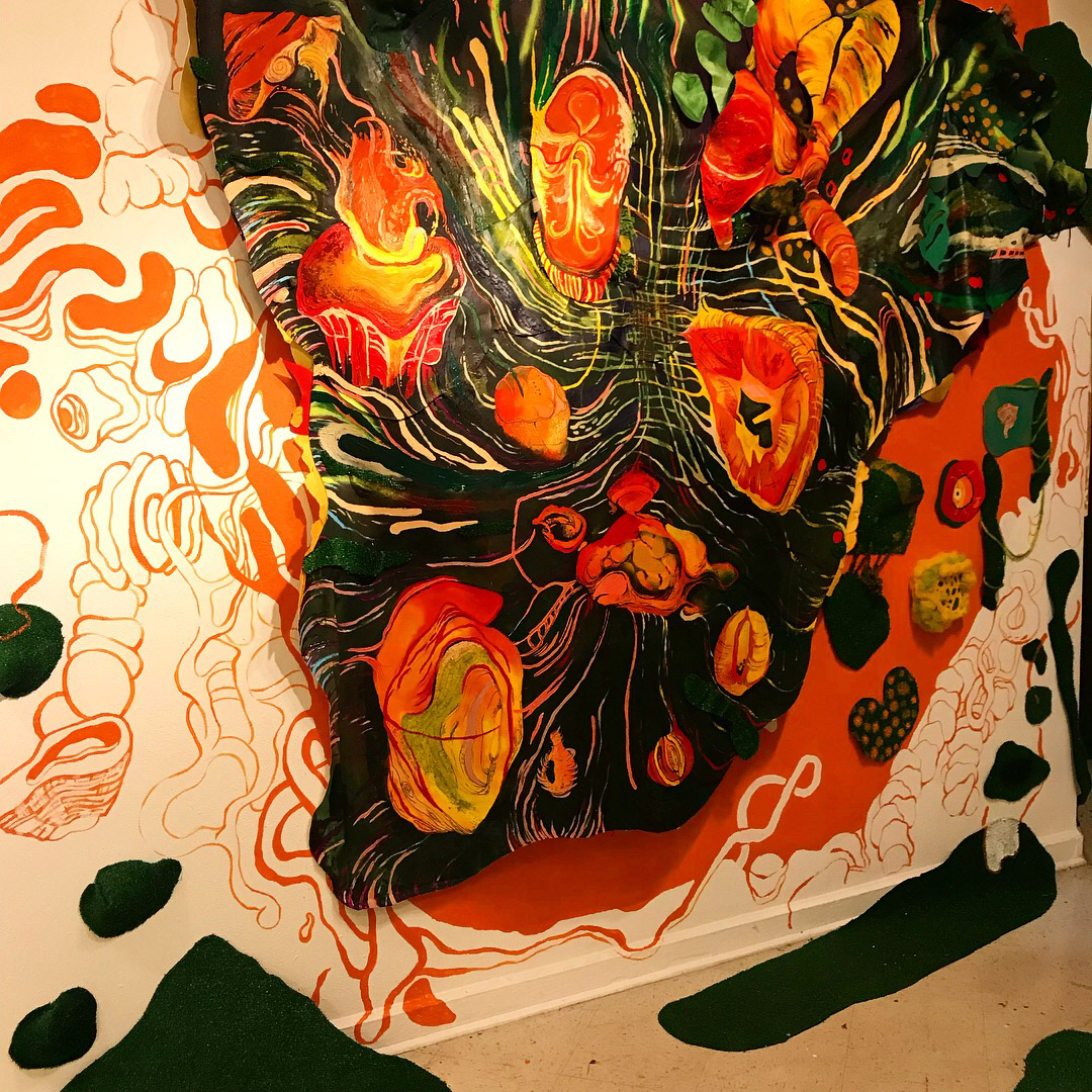 paint canvas Drop Cloth installation sculpture acrylic polyfill yarn chalk pastel sharpee