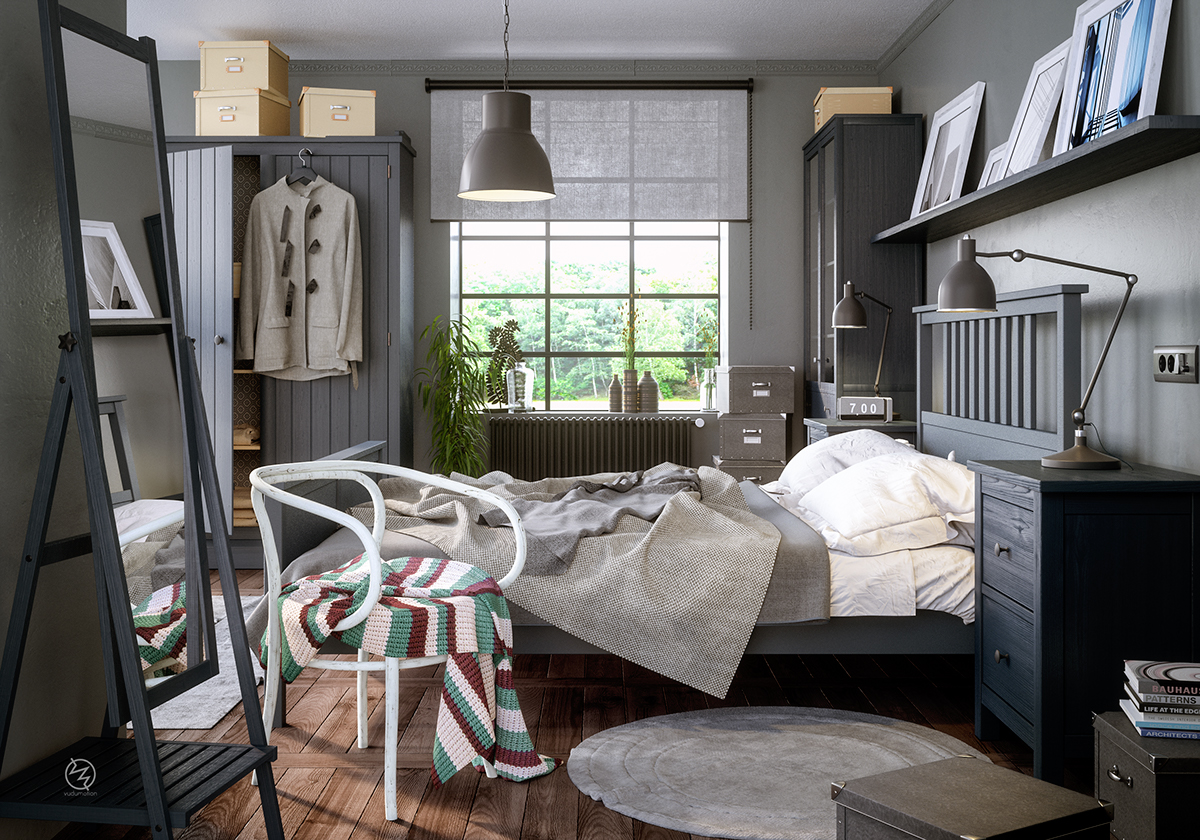 c4d cinema4d octane octanerender   ikea bedroom grey