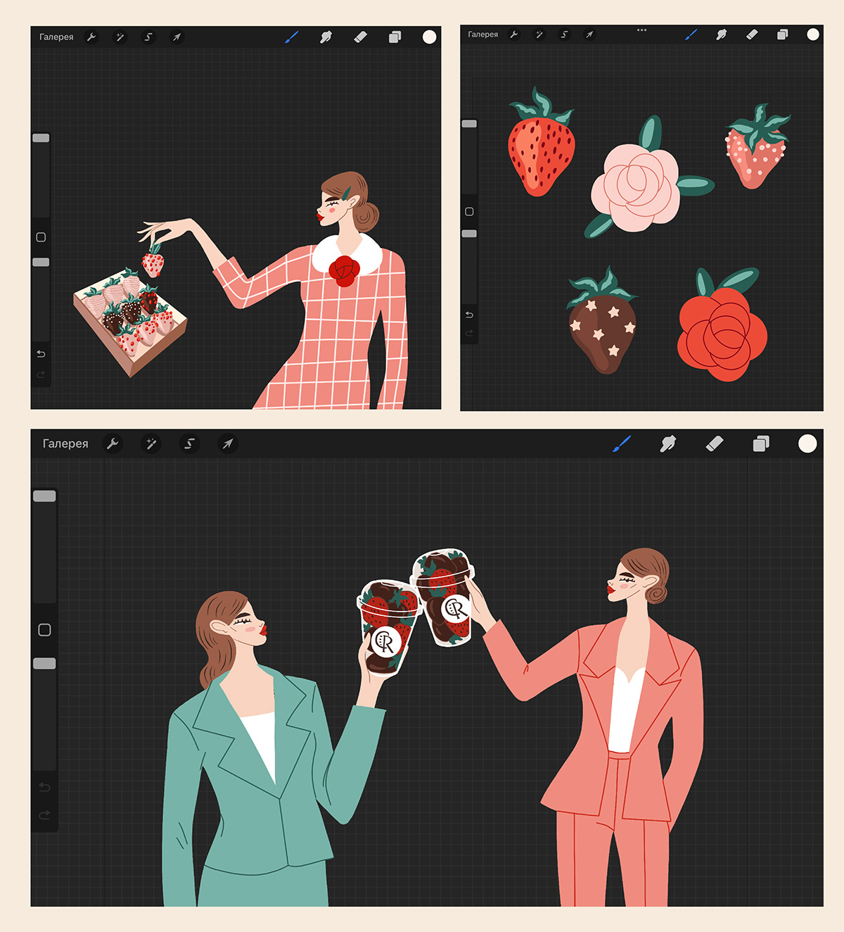 showcase design ILLUSTRATION  adobe illustrator strawberries windows Advertising  food illustration vector Confectionery