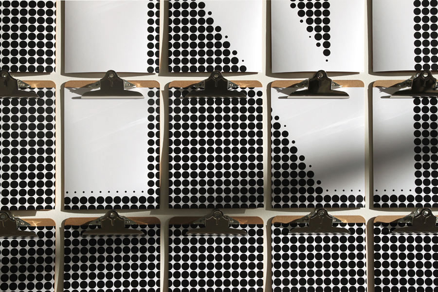 Paprika installation clipboard maison corbeil nelson black White furniture art wall store design