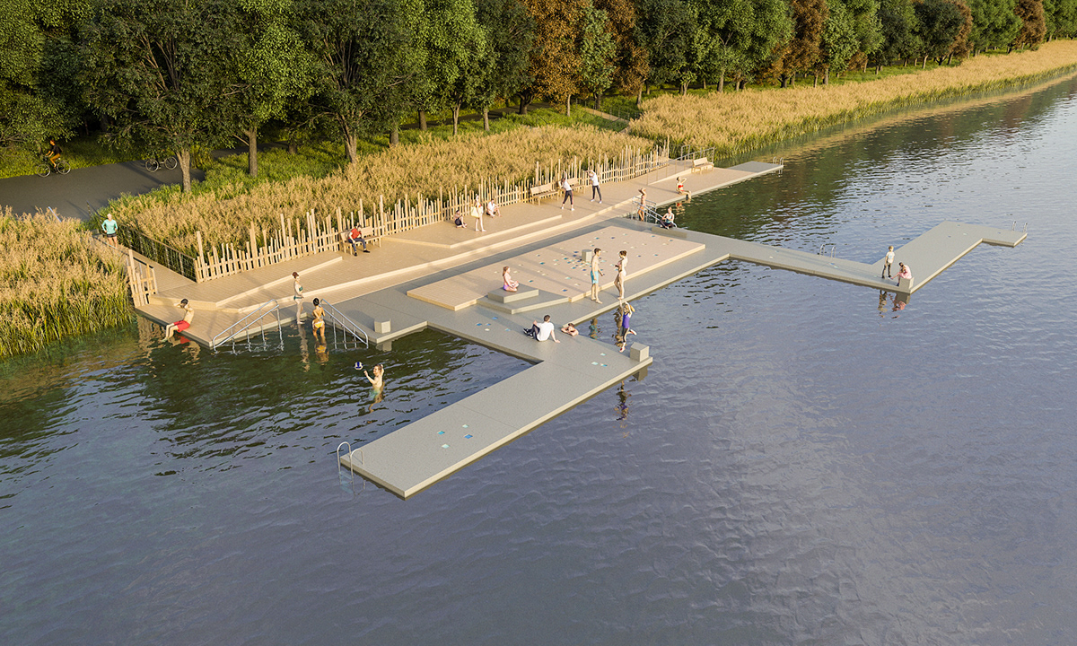 Visualization of the cool eco-friendly pier on the Danube