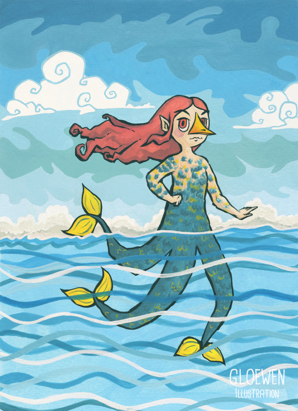 amabie fanart fantasy gouache japan mermaid mythology pandemic thelegendofzelda yokai