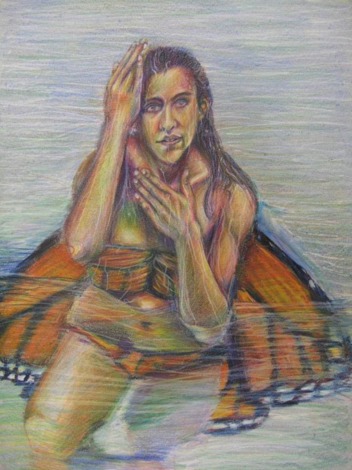 childhood Caterpillar butterfly memories colored pencil oil pastel growth life discovery self portrait series concentration