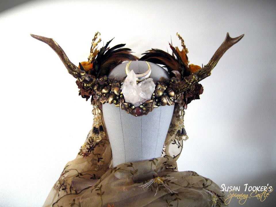 antler autumn headdress crown costume Cosplay fairy fantasy Susan Tooker Spinning Castle floral leaves crystals priestess elven