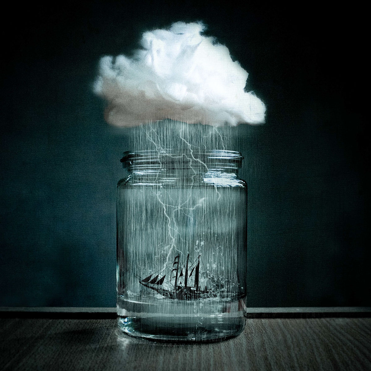 ship bottle rain cloud storm thunder