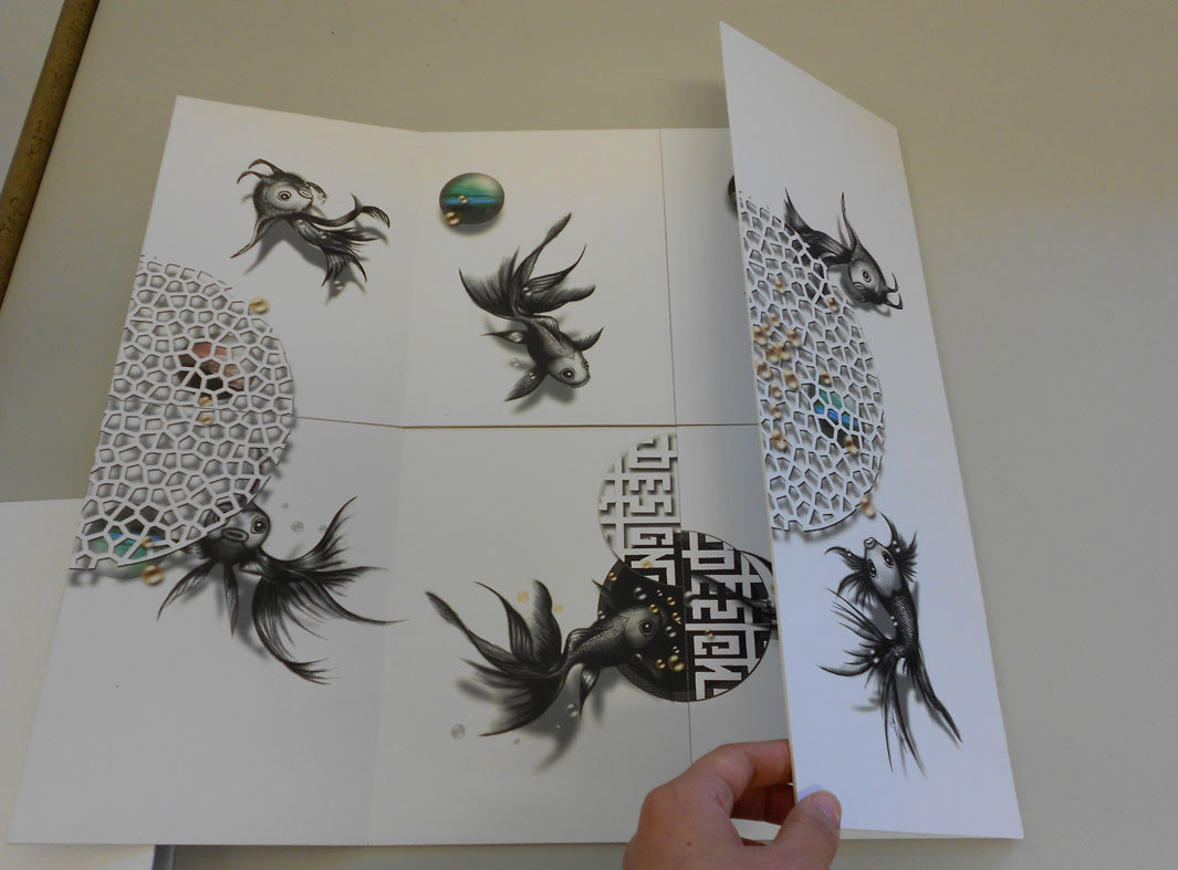 goldfish folding book die cut book black White bubbles photoshop drawings handmade Design Book artist book chinese