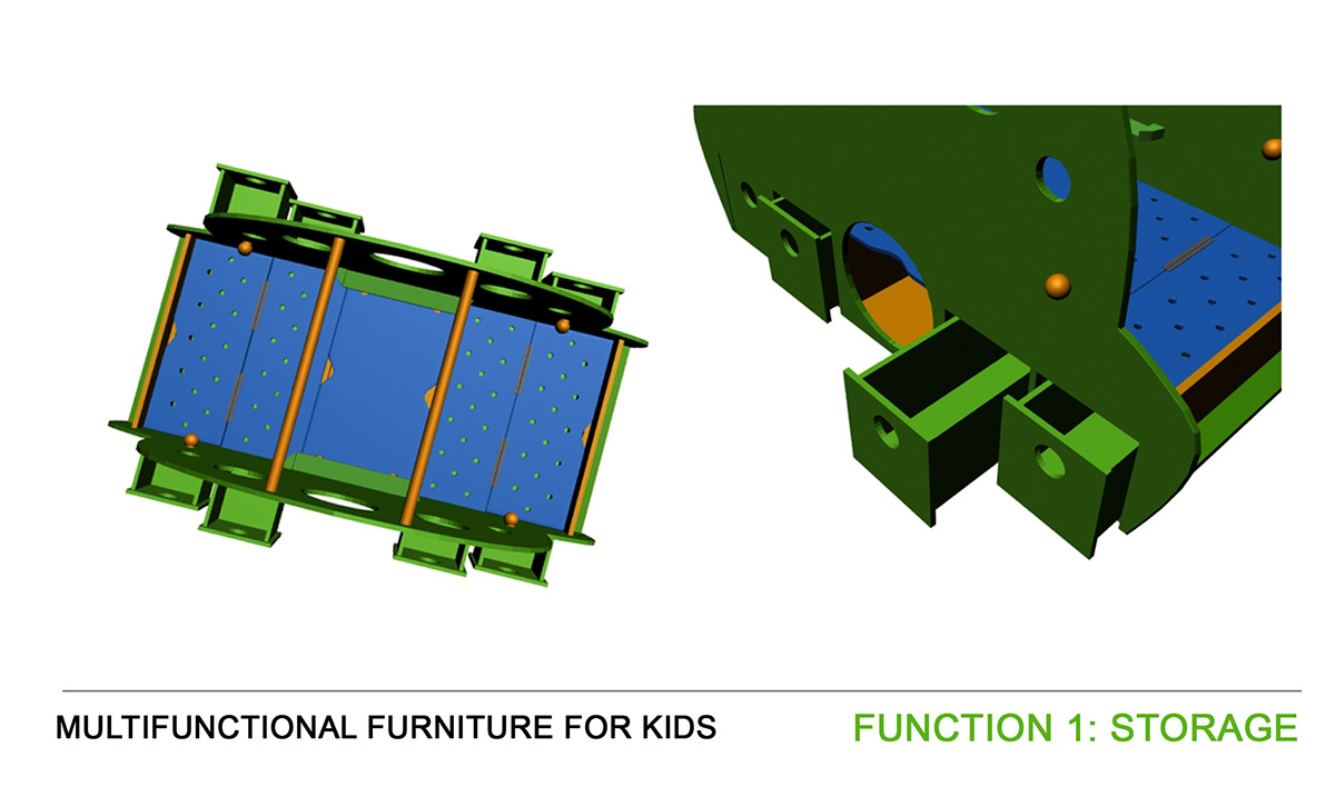 multifunctional kids bed crowling table storage