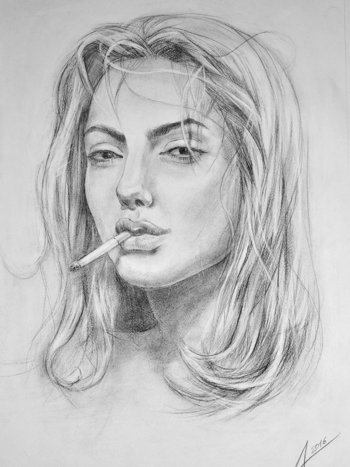 portrait Drawing  charcoal Angelina Jolie
