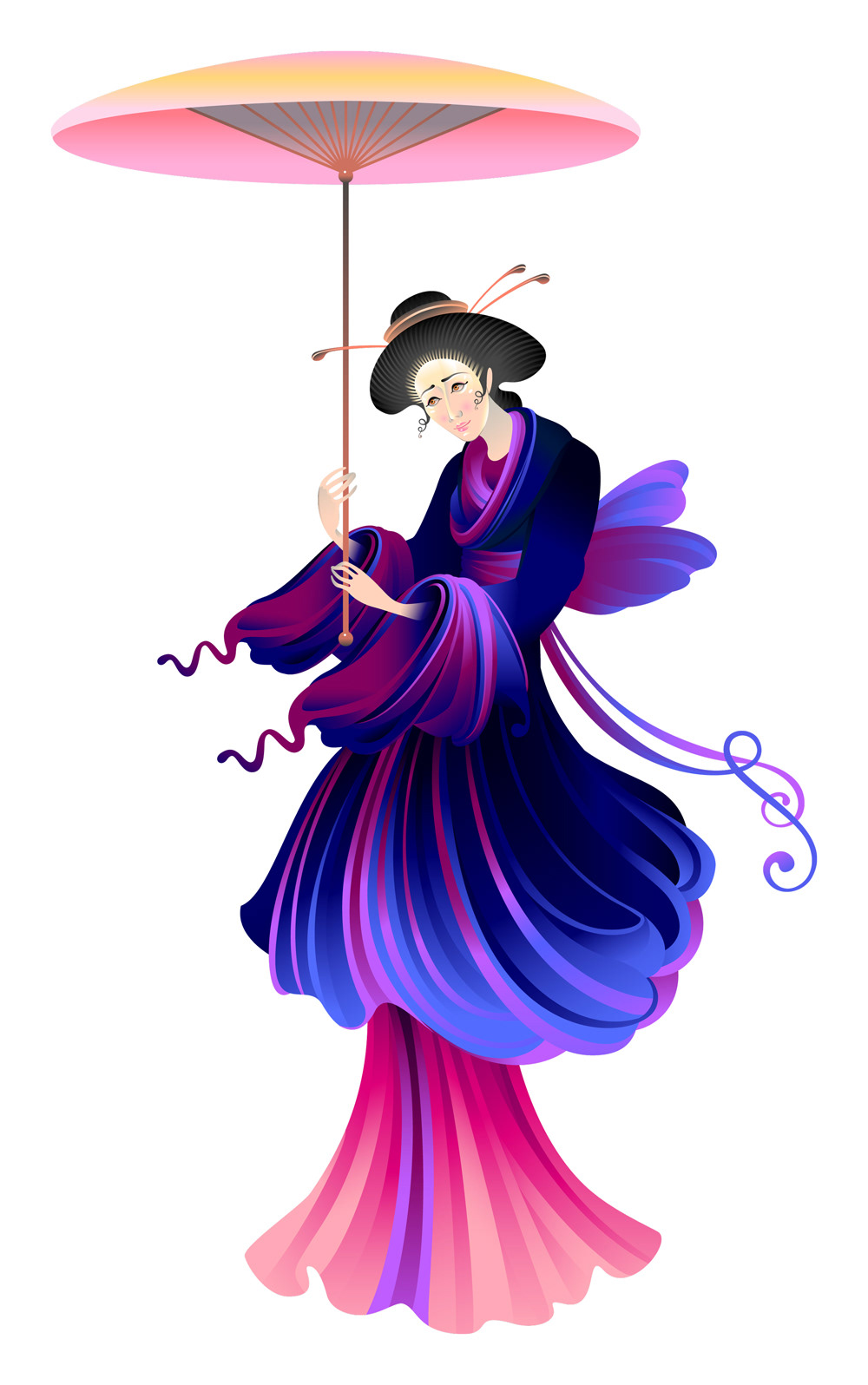 geisha girl japanese kimono seamless pattern Umbrella vector graphics wallpaper woman