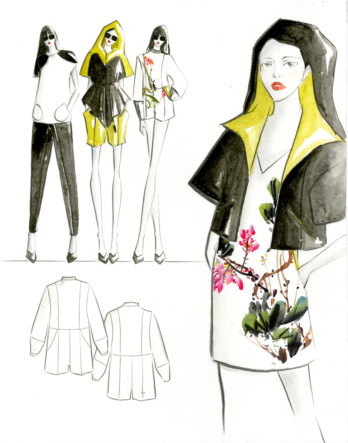 fashion process Water Color Illustration fashion illustration ink painting print project clean silhouette