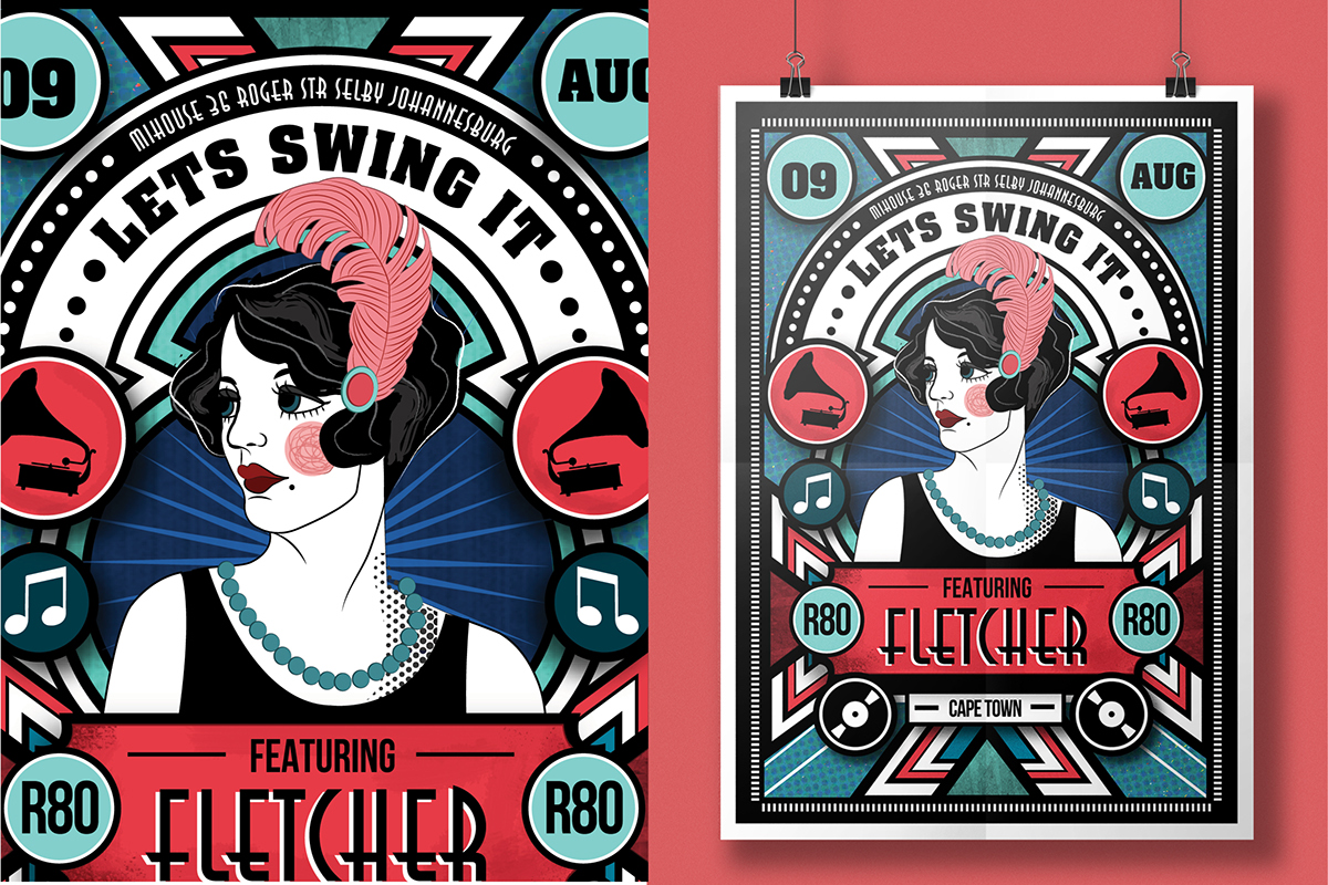 electroswing swing 1920's Event Poster Poster Design vintage Great Gatsby ILLUSTRATION  design vintage poster