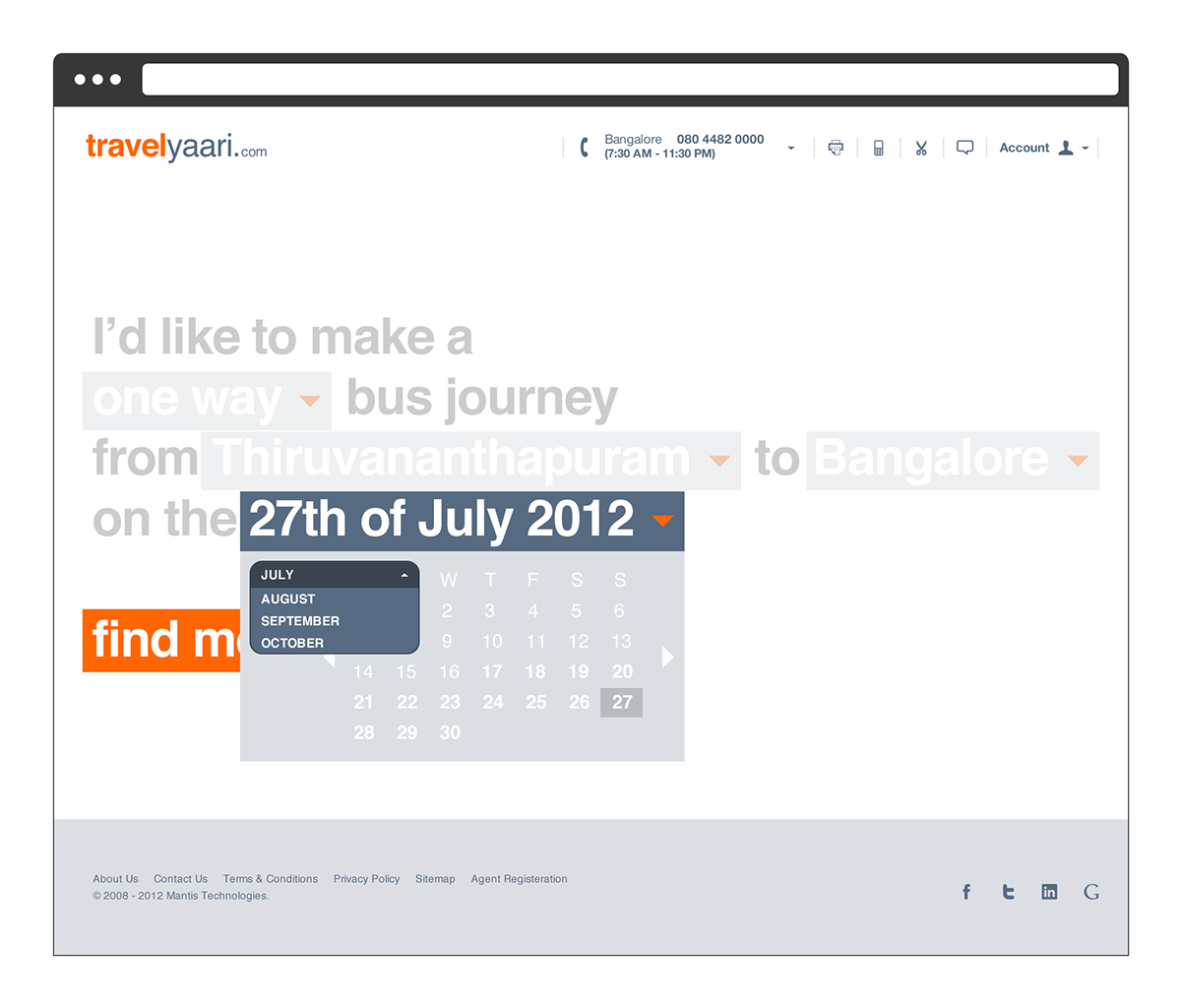NLP Form search buses ticket bangalore India Website