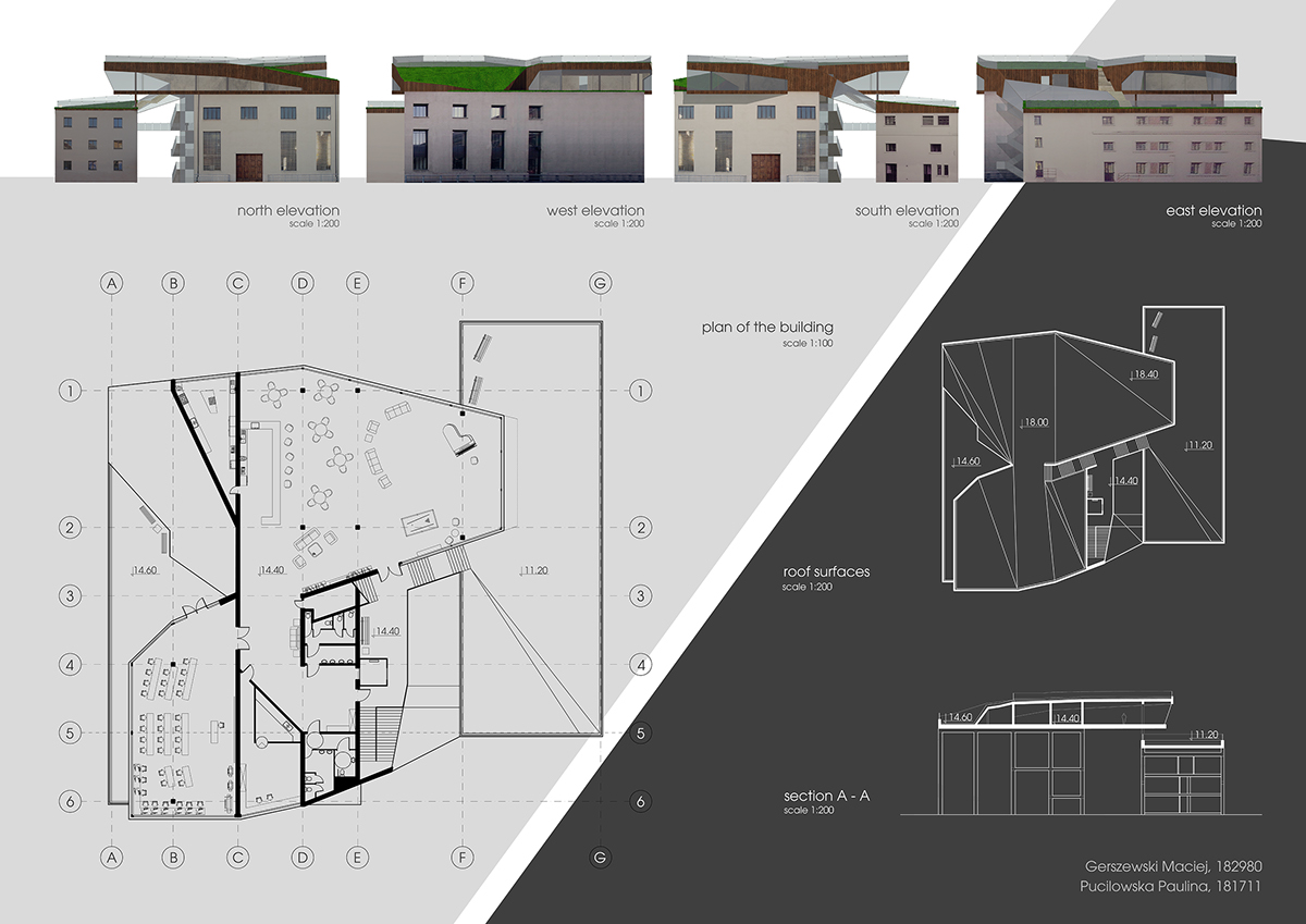 roofscape torino Turin roof greenroof Elevation wood Glulam construction school University sketch Light construction student common space