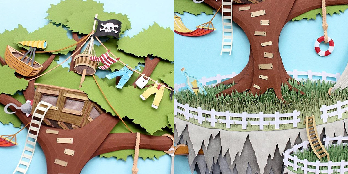 paper pirate book fairy tale Treehouse children peter pan smoke Island papercraft